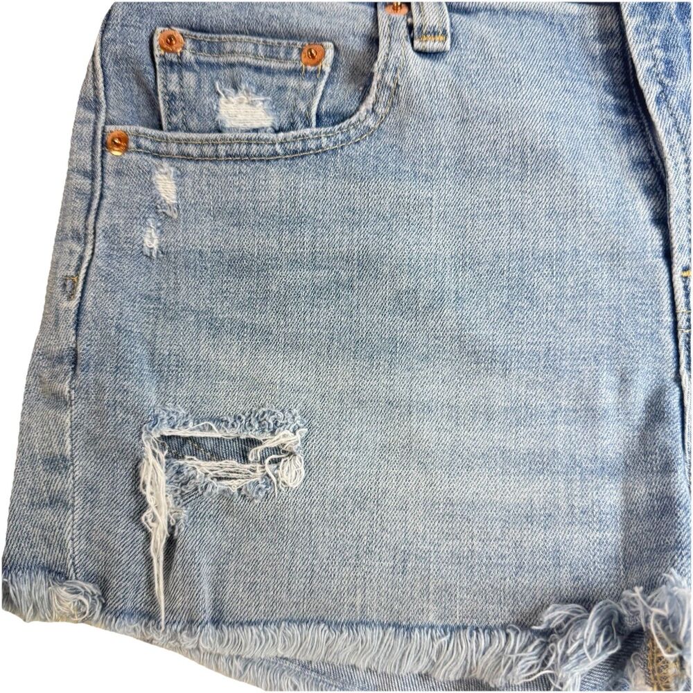 Gap Denim Shorts Mid Rise Blue Frayed Raw Hem Distressed Size 27 Summer Casual - Picture 3 of 14